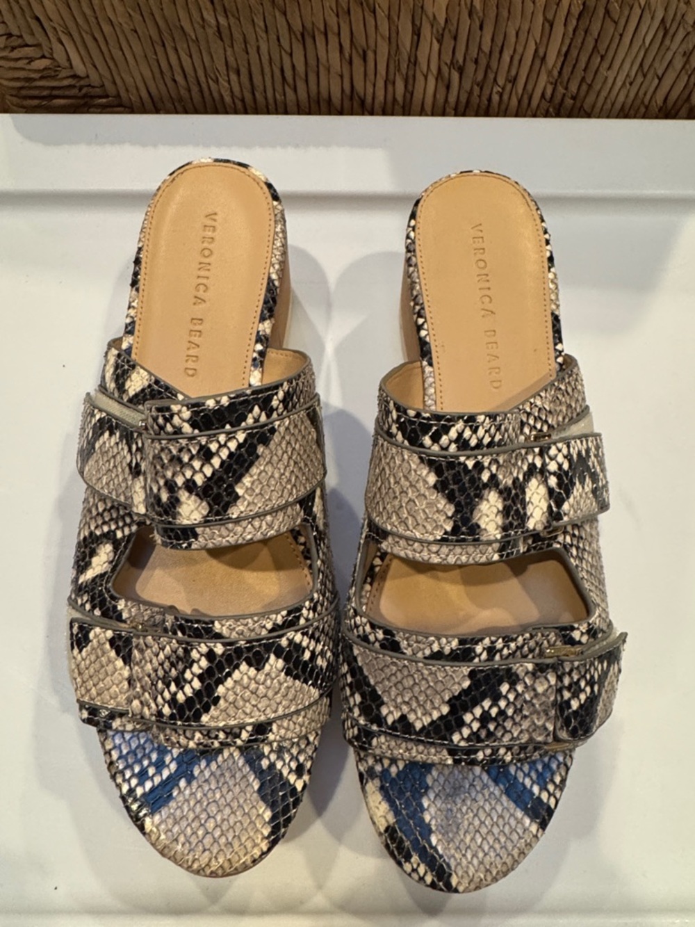 Veronica Beard Welda Snake-Print Platform Slides Sandals 10 - Picture 2 of 8